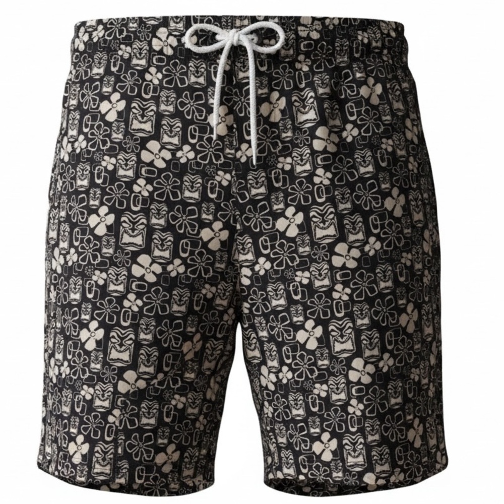 Monument Board Shorts L Black Tiki Hibiscus Swim Trunks NWT Y2K Surf Skate 2000s